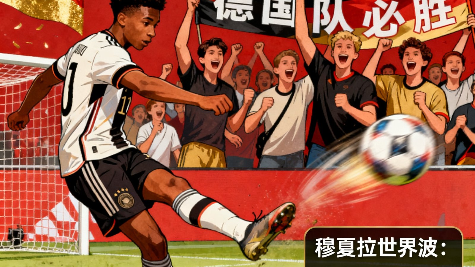 德国队穆夏拉世界波集锦,包含球迷庆祝画面和数据分析